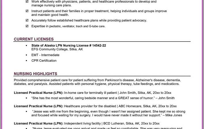 Licensed Practical Nurse Resume Examples