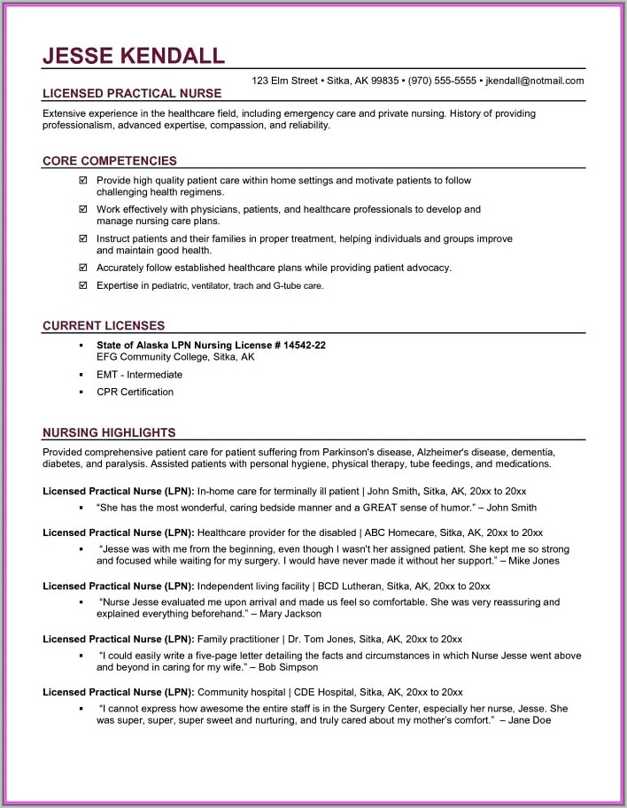 Licensed Practical Nurse Resume Examples