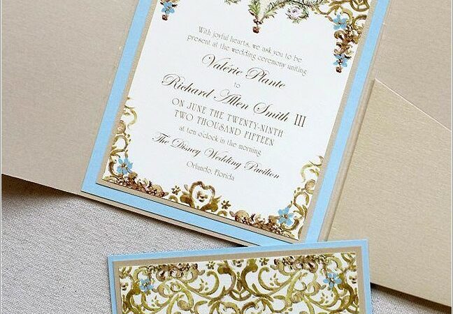 Light Blue And Gold Wedding Invitations