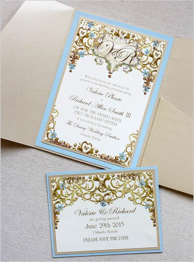 Light Blue And Gold Wedding Invitations