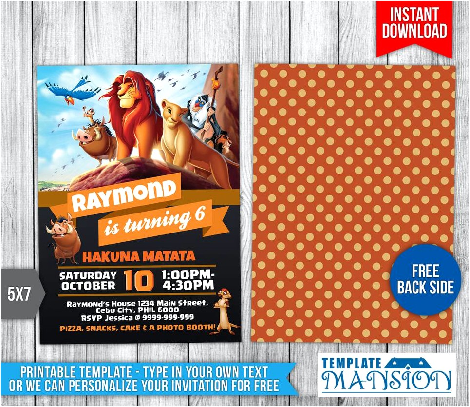 Lion King Invitations Template