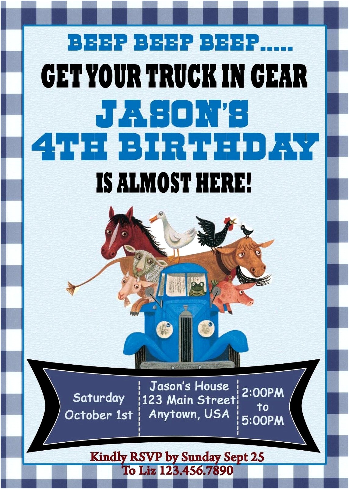 Little Blue Truck Birthday Invitations