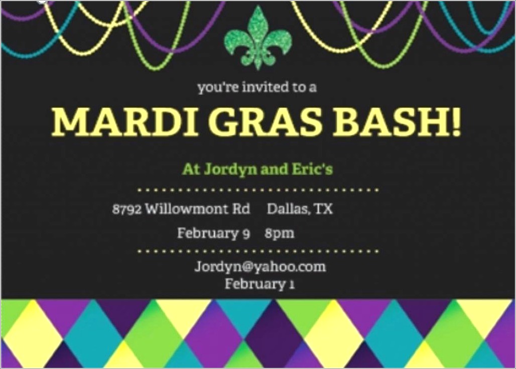 Mardi Gras Birthday Invitation Template Free