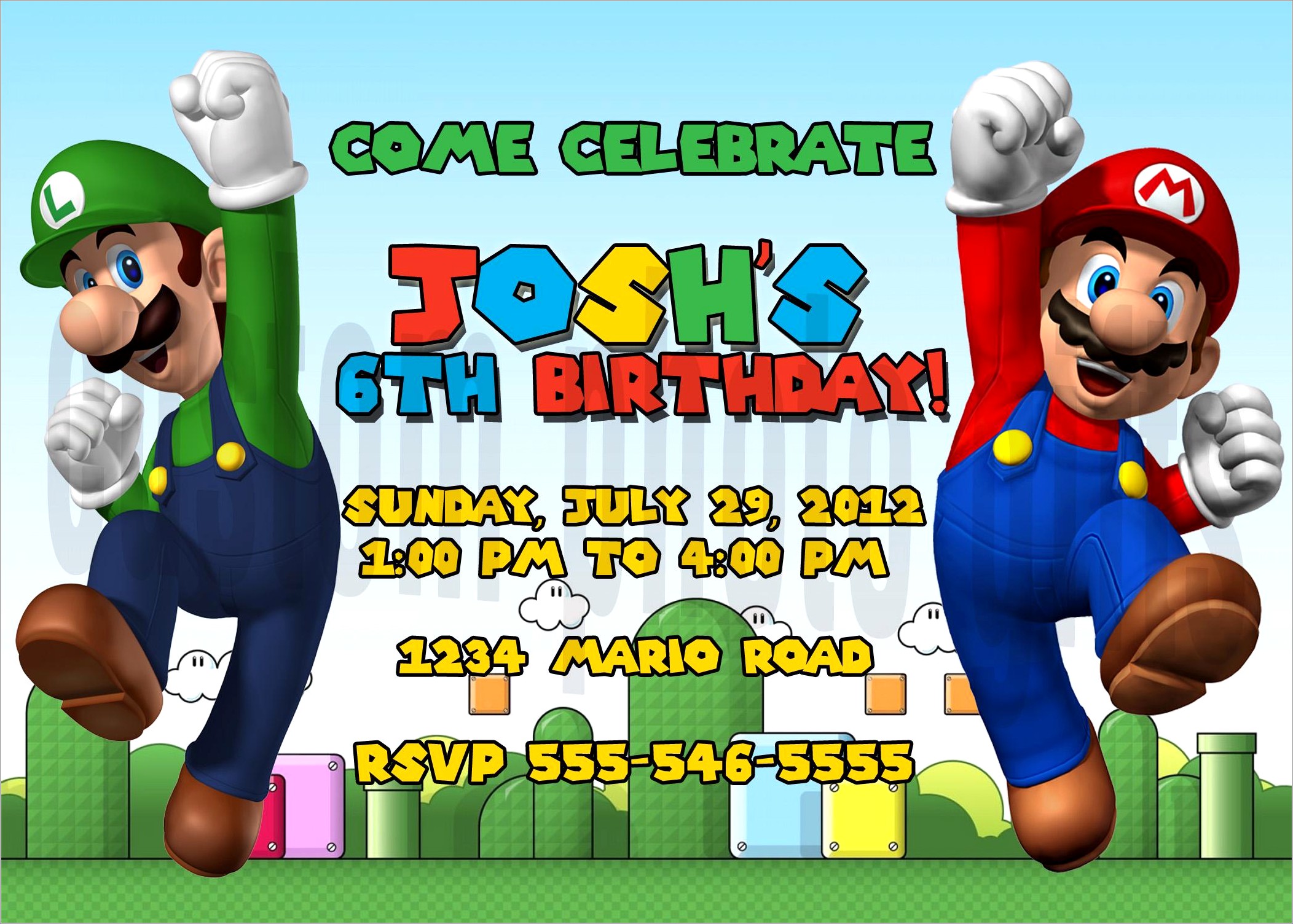 Mario Bros Birthday Invitations