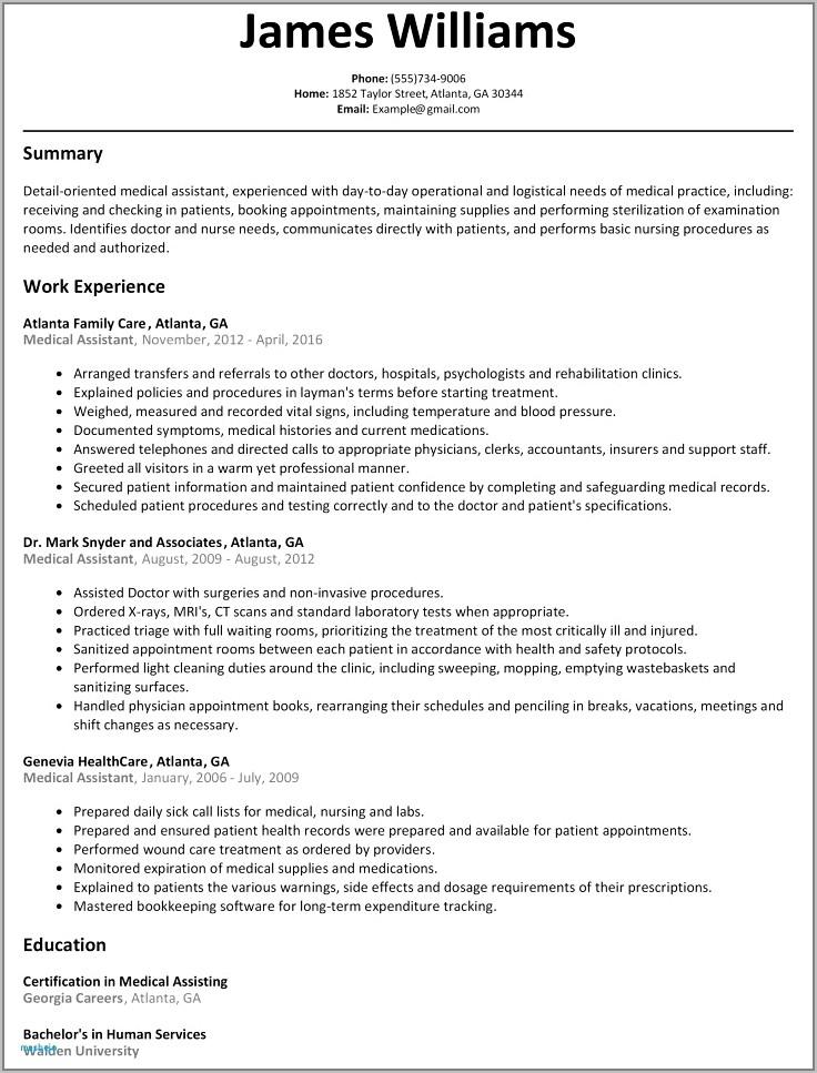 Medical Assistant Resume Template Free Download