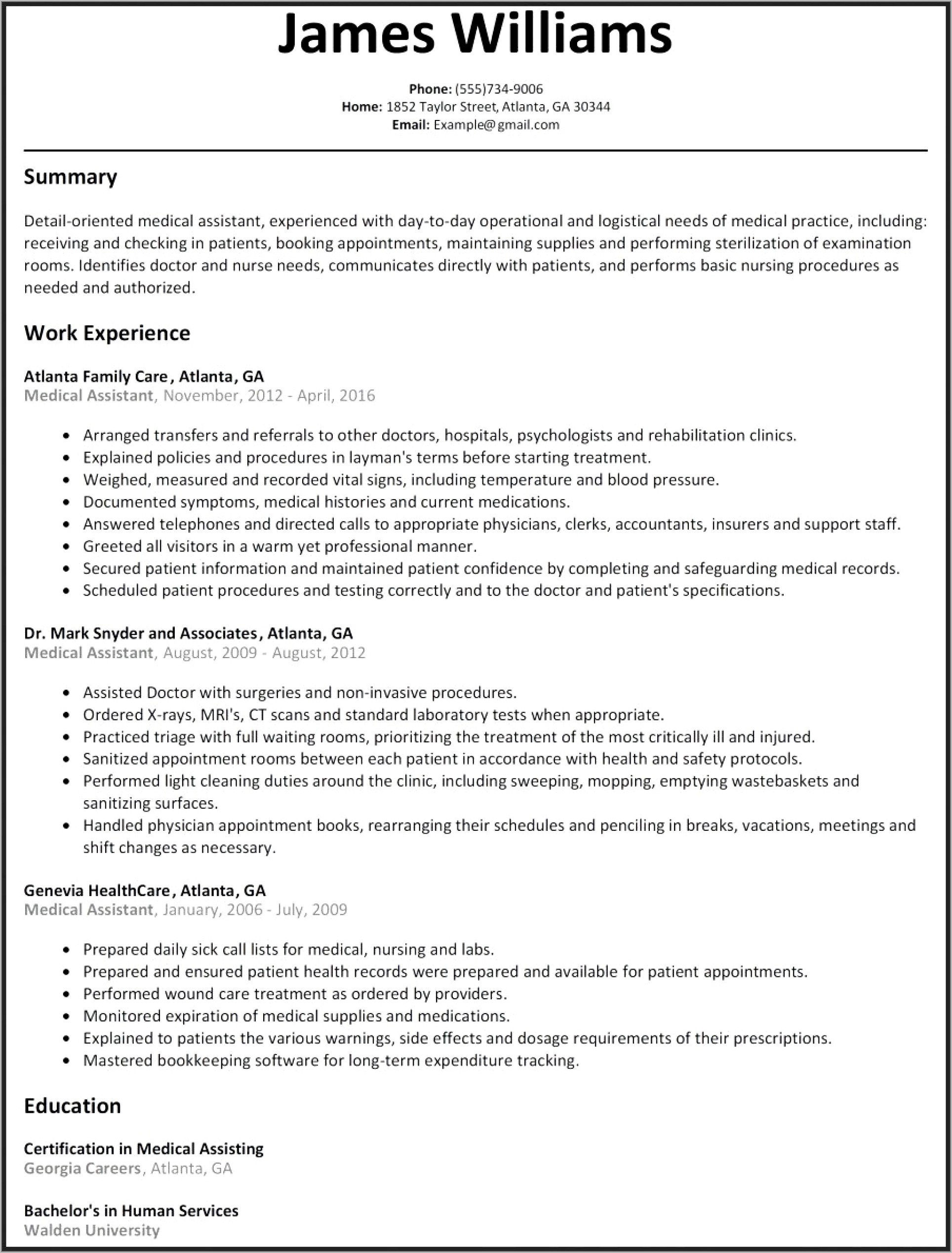 Medical Assistant Resume Template Free