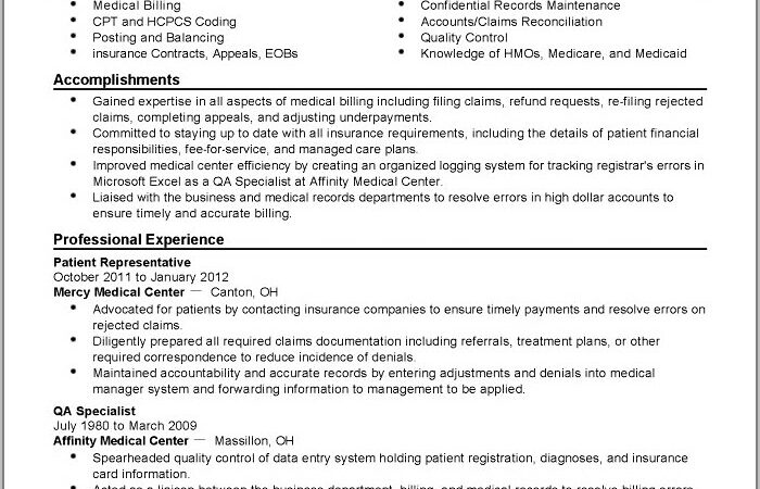 Medical Billing And Coding Resume Example