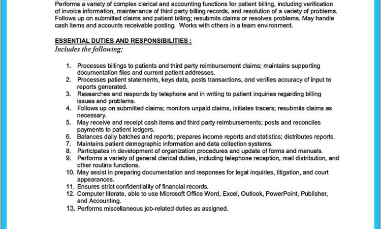 Medical Billing And Coding Resume Summary