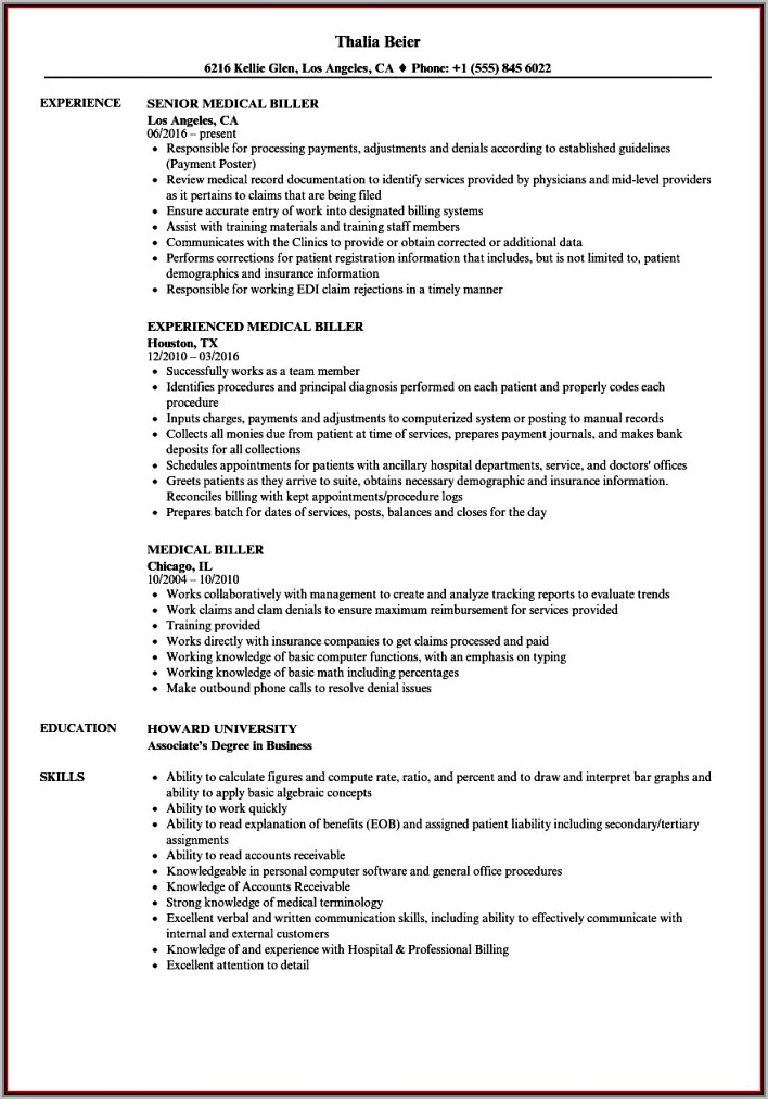Medical Billing And Coding Resume Templates