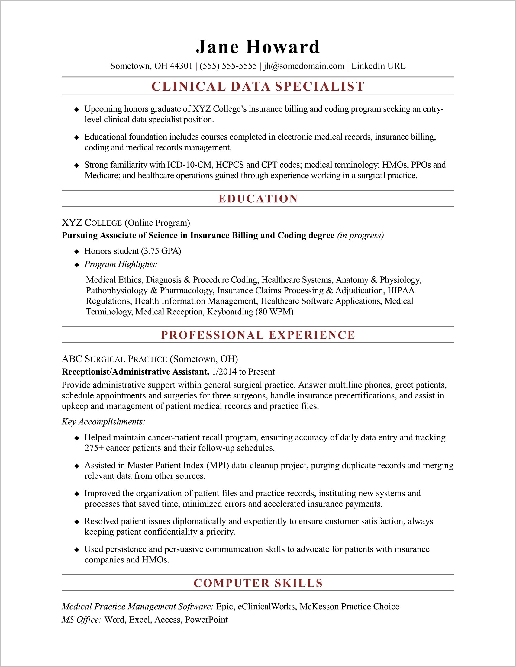 Medical Coding Manager Resume Sample