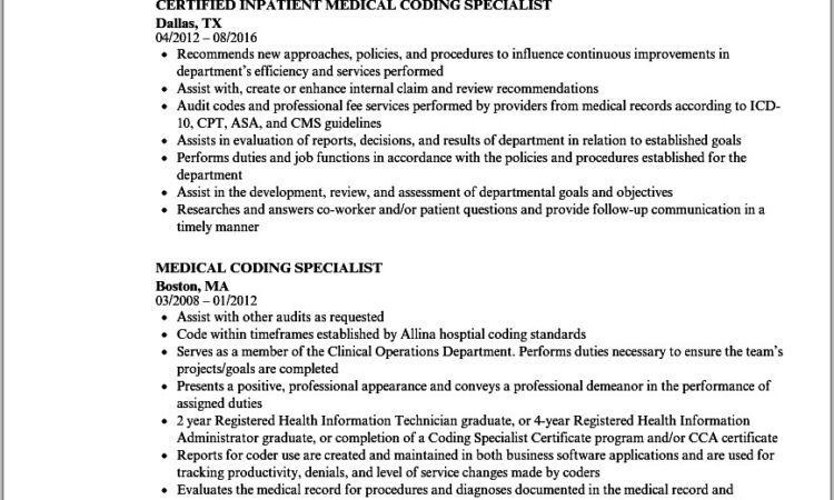 Medical Coding Resume Example For Freshers