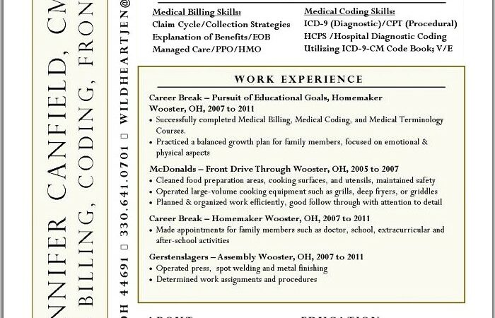 Medical Coding Resume Sample Entry Level