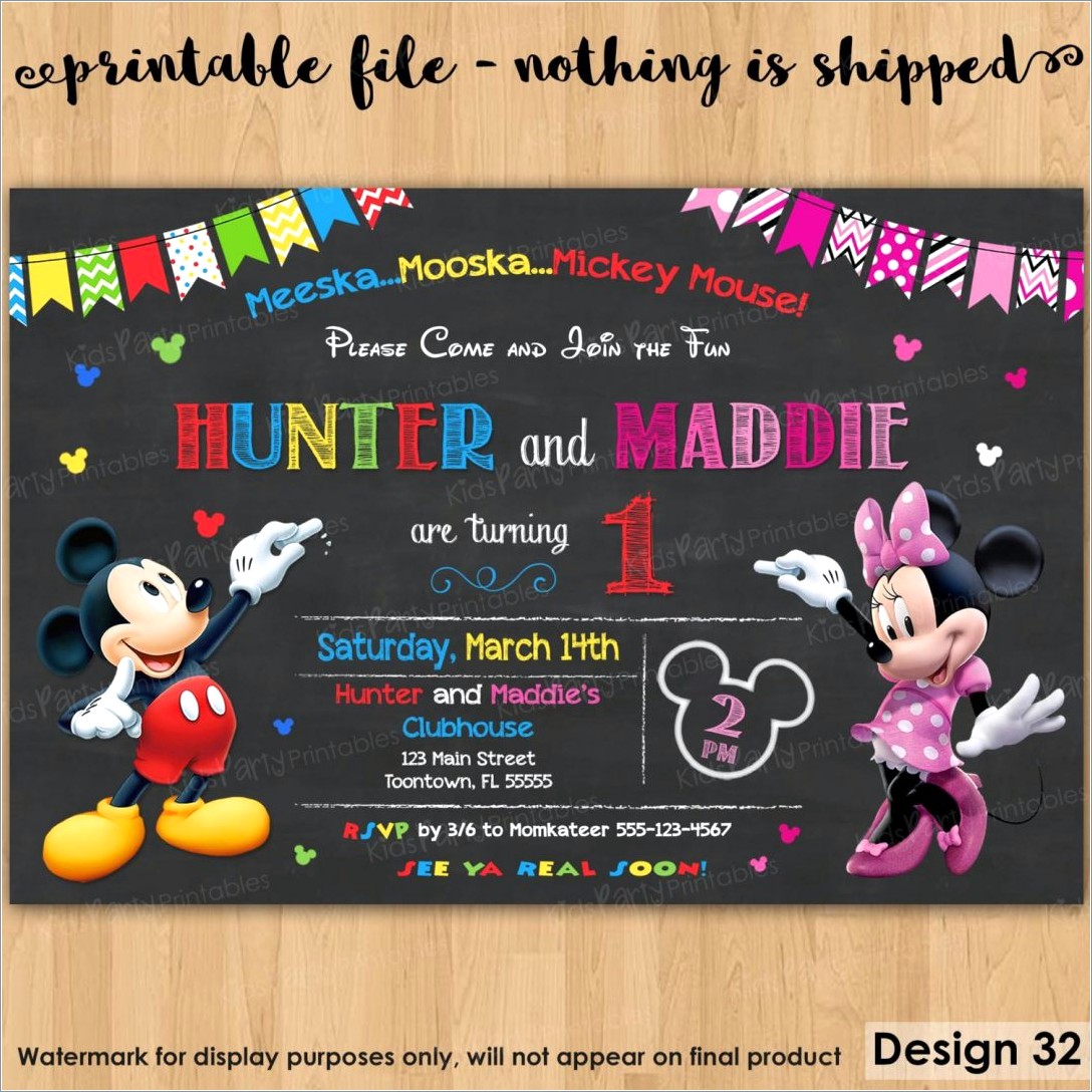 Mickey And Minnie Invitations For Twins