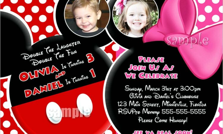 Mickey And Minnie Mouse Birthday Invitation Template