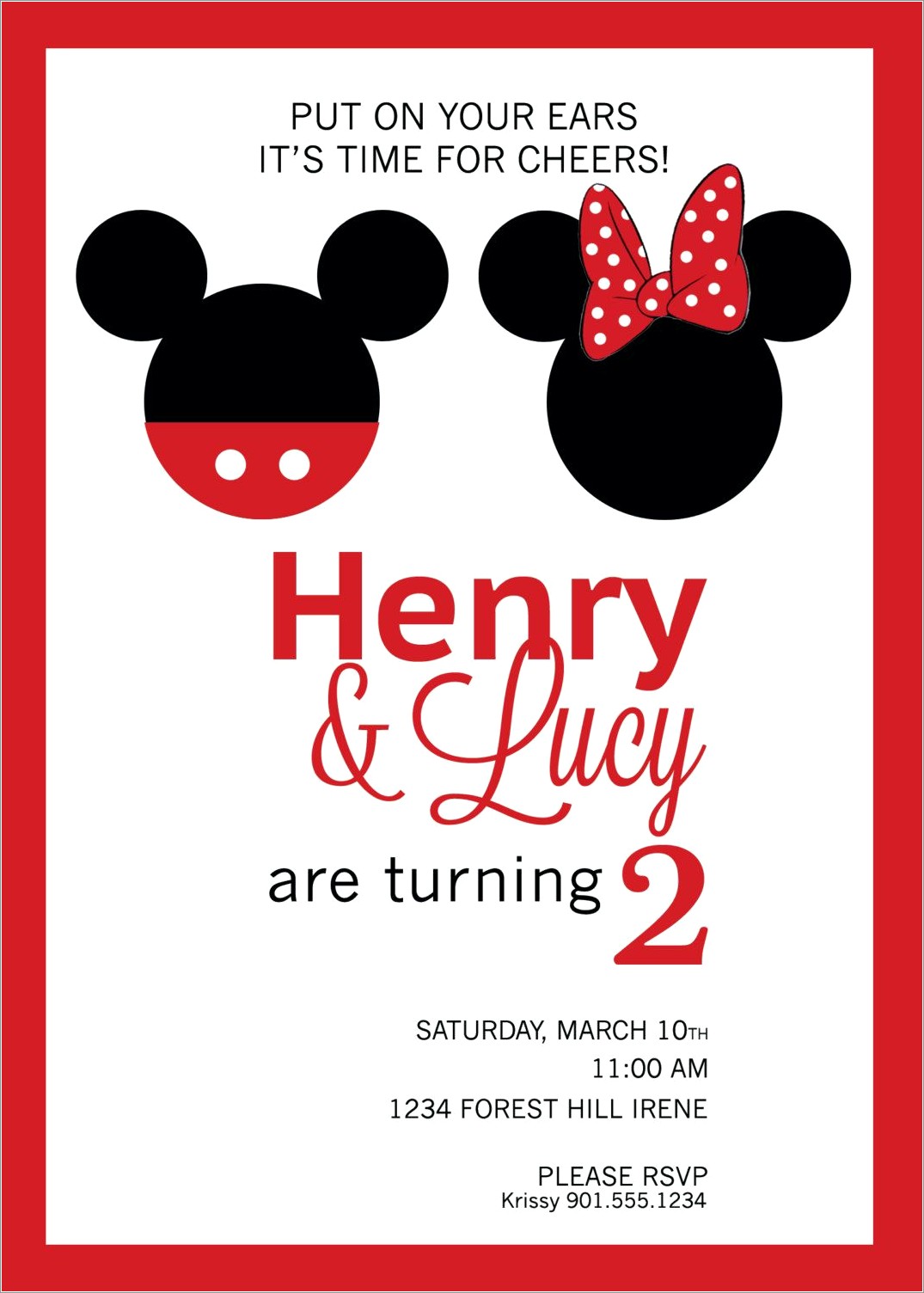 Mickey And Minnie Mouse Birthday Invitations