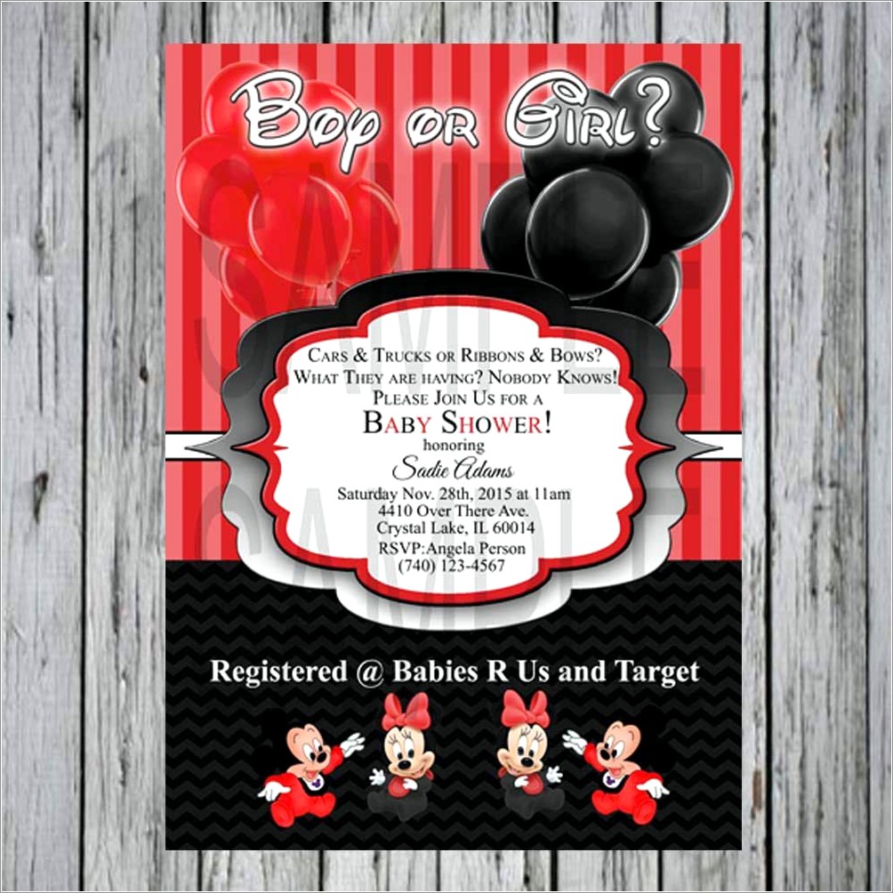 Mickey And Minnie Mouse Gender Reveal Invitations