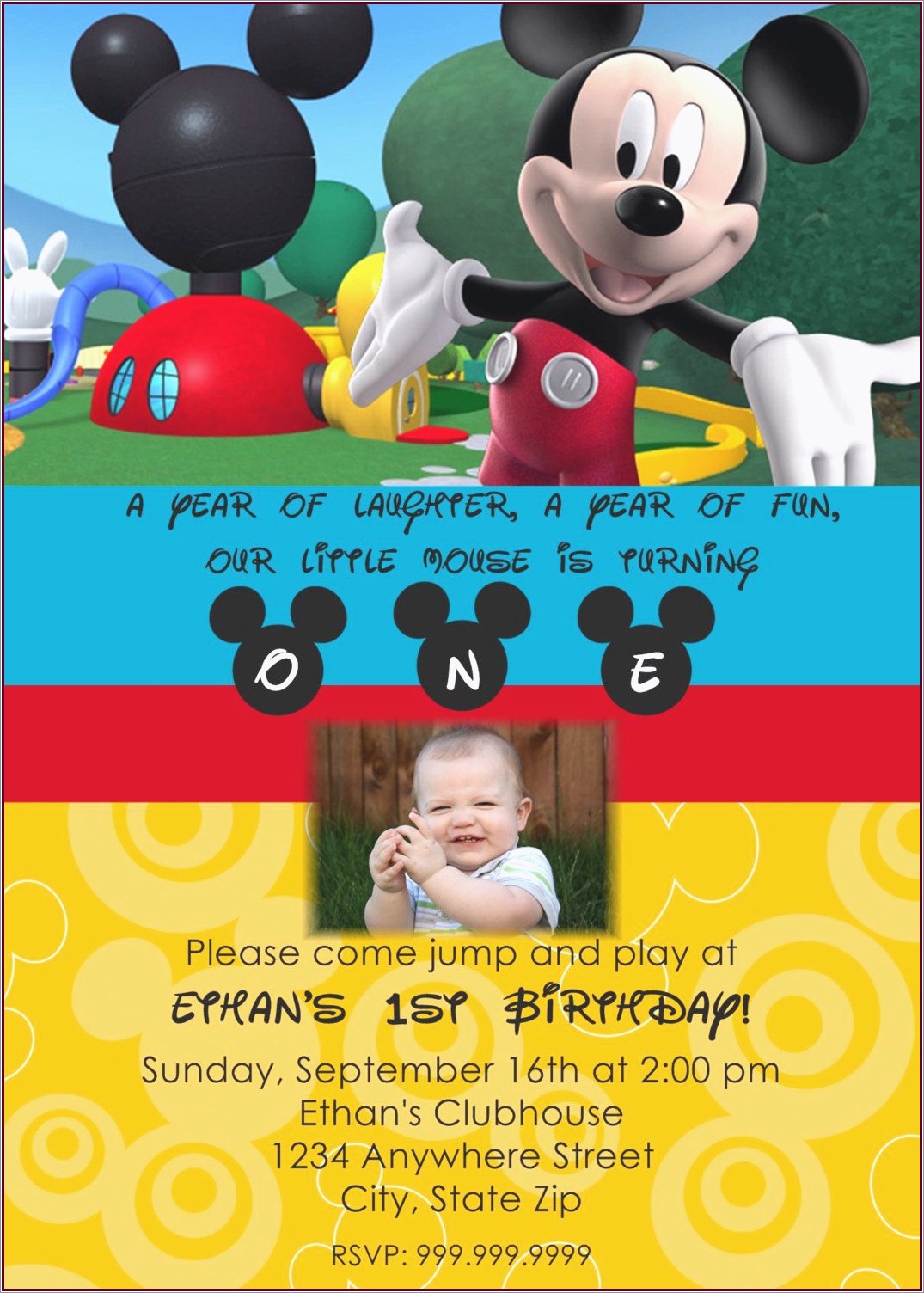 Mickey Mouse 1 Year Birthday Invitations