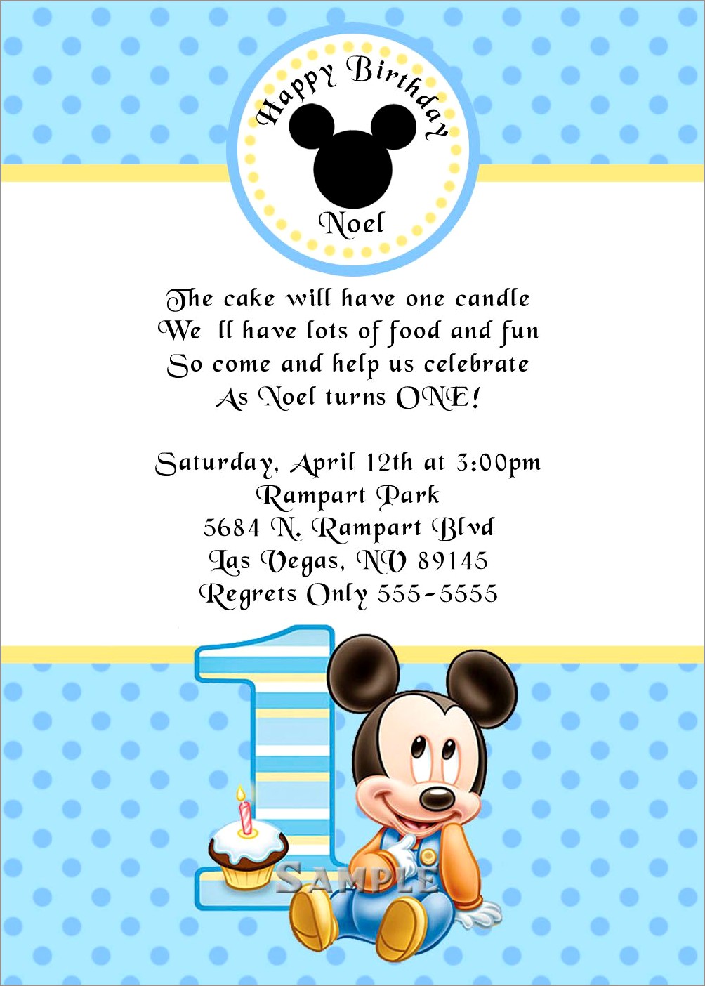 Mickey Mouse 1st Birthday Invitations Personalized