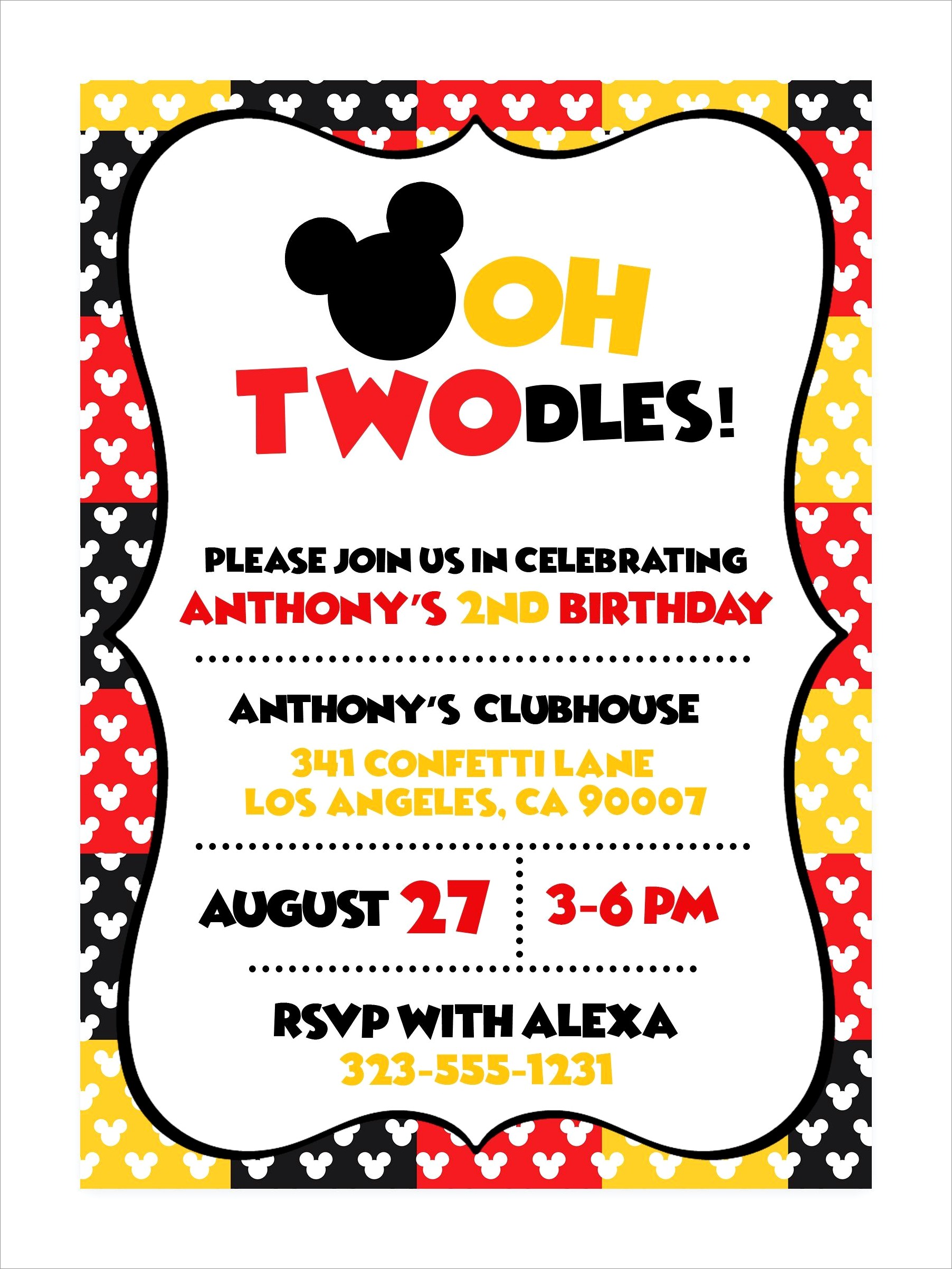 Mickey Mouse Oh Twodles Invitations