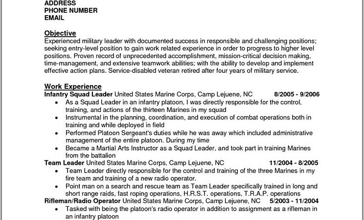 Military Resume Examples Infantry To Civilian