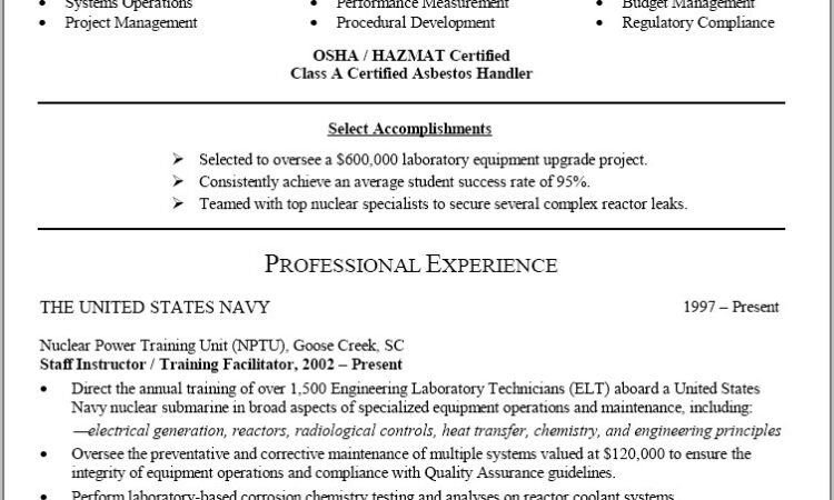 Military Resume To Civilian Sample