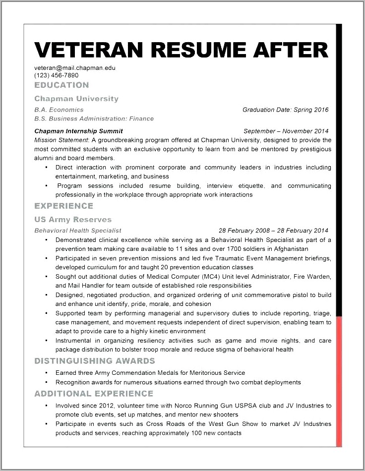Military Resumes For Civilian Jobs Examples