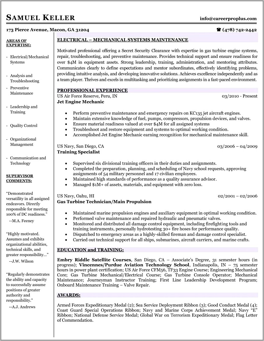 Military To Civilian Resume Examples Administration