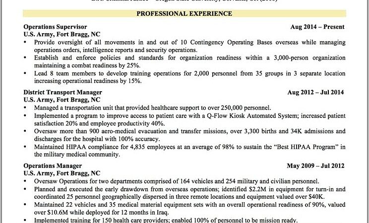 Military To Civilian Resume Examples Logistics