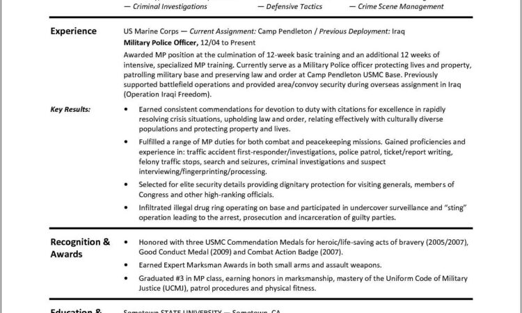 Military To Civilian Transition Resume Samples