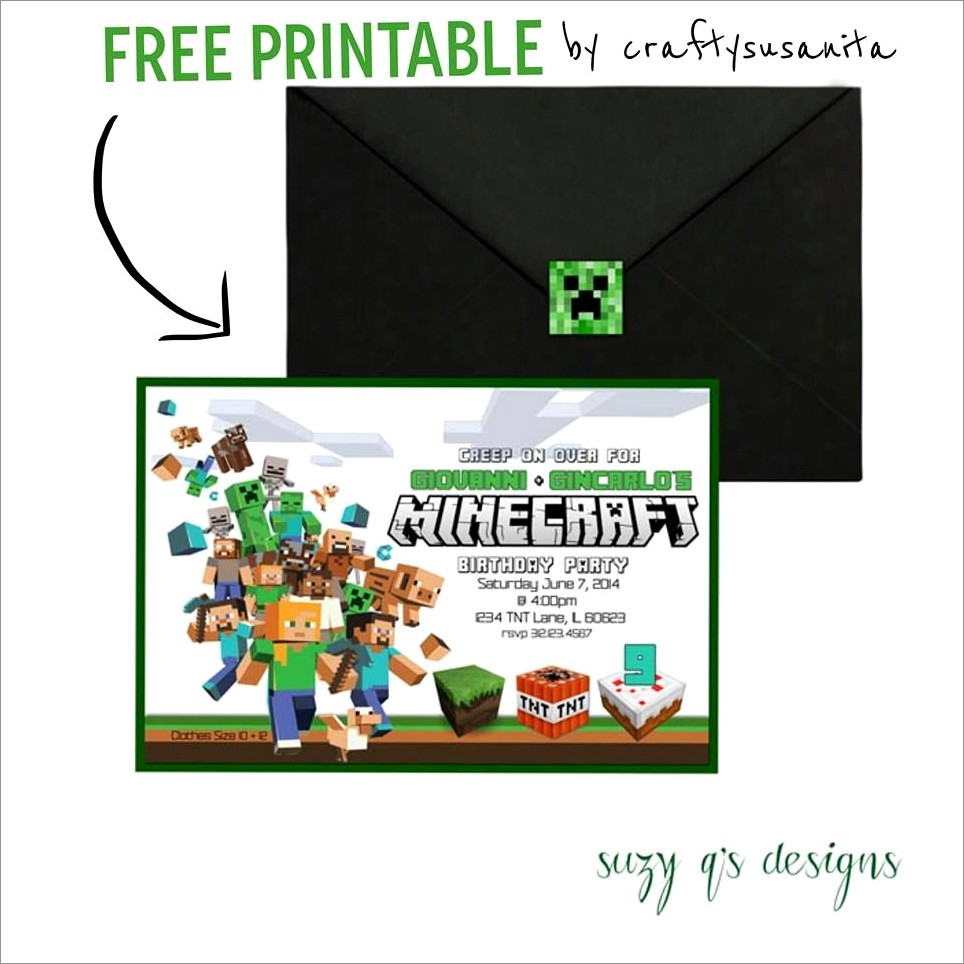 Minecraft Birthday Invitations Printable Free