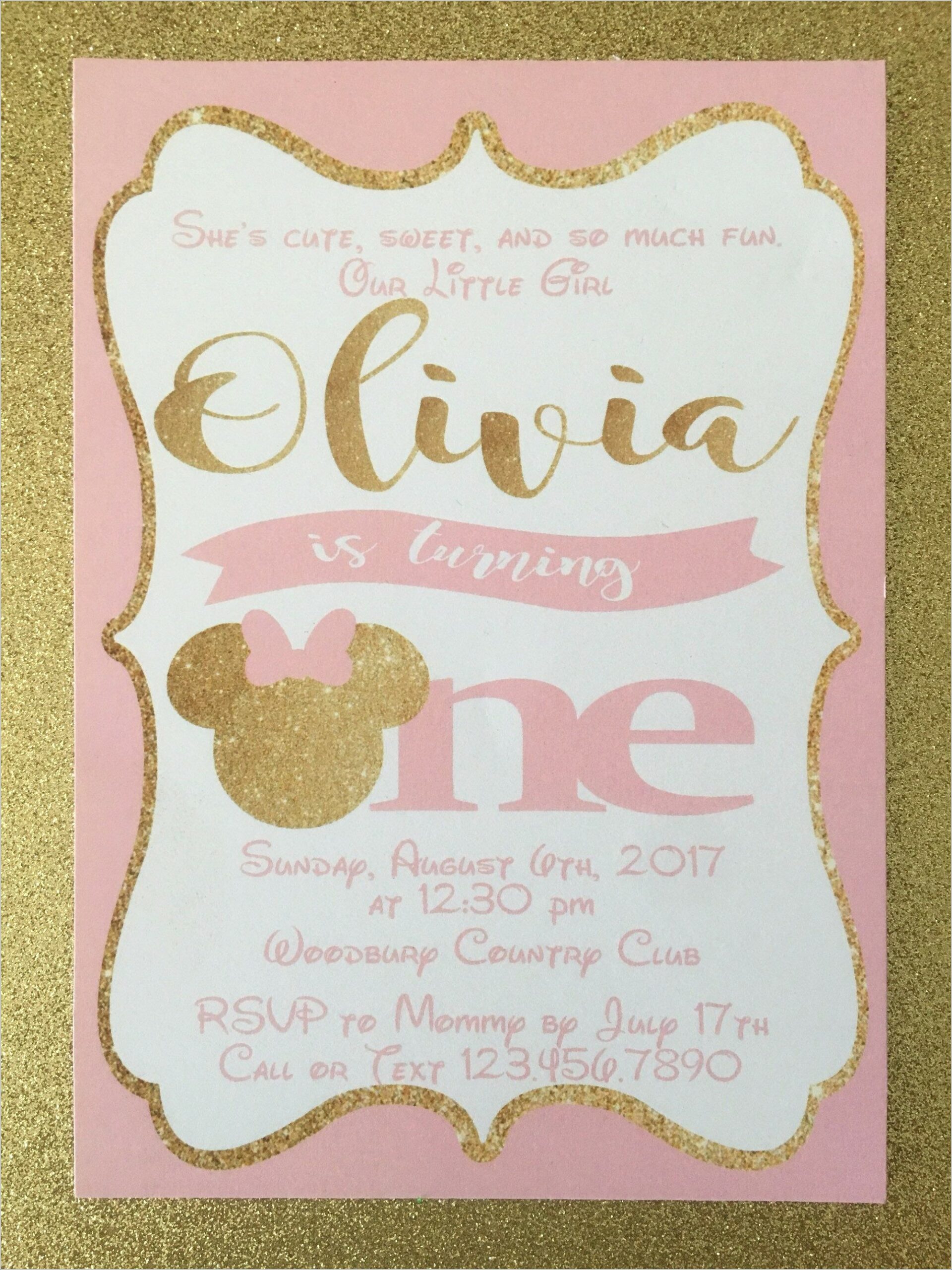 Minnie Mouse Pink And Gold Invitations