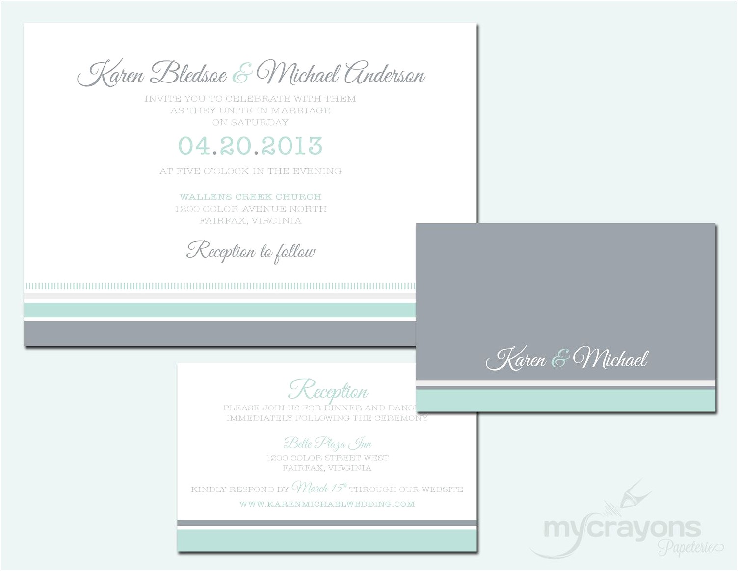 Mint And Silver Wedding Invitations