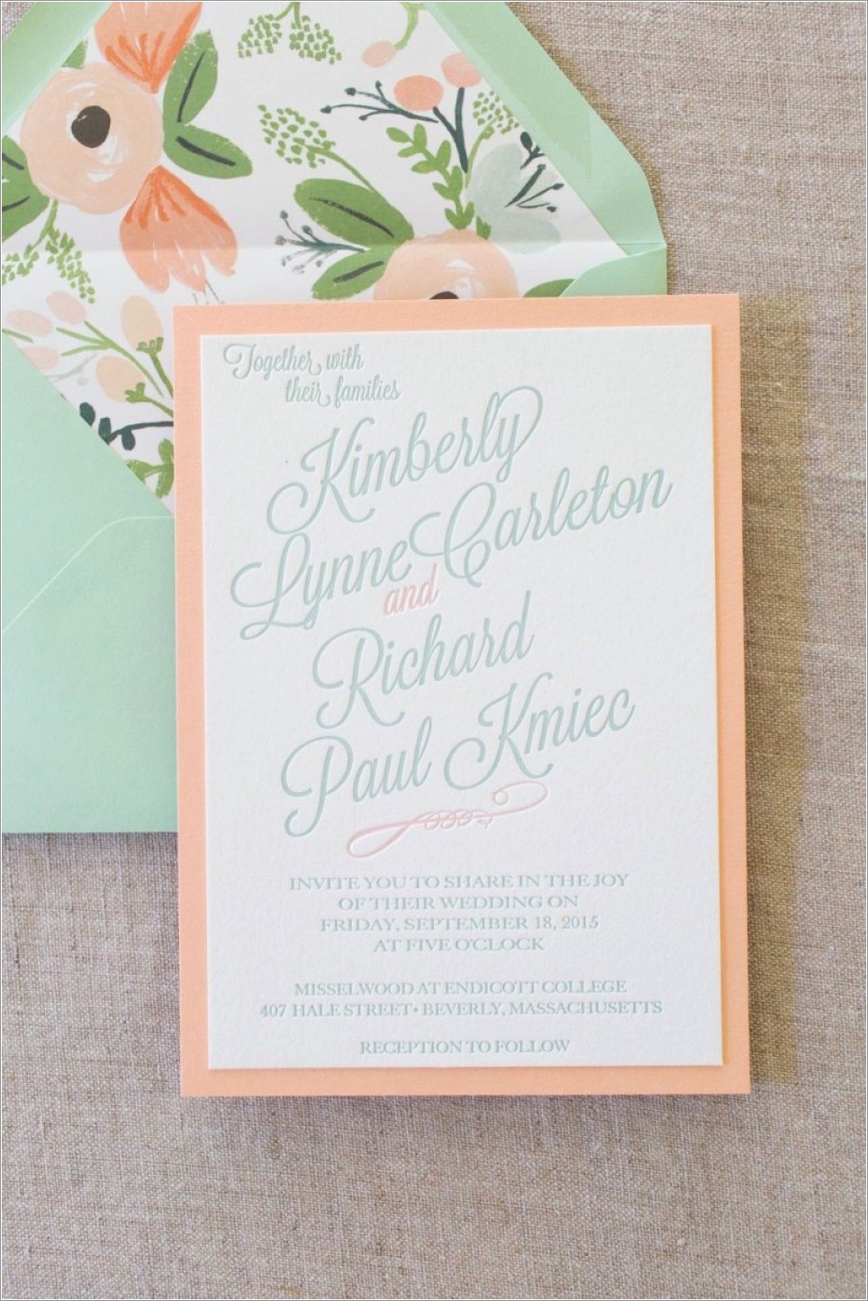 Mint Green And Navy Blue Wedding Invitations