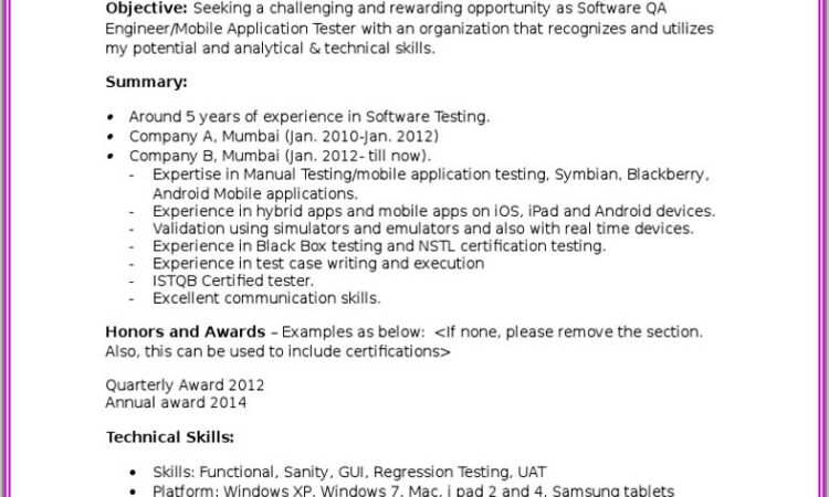 Mobile Testing Sample Resume