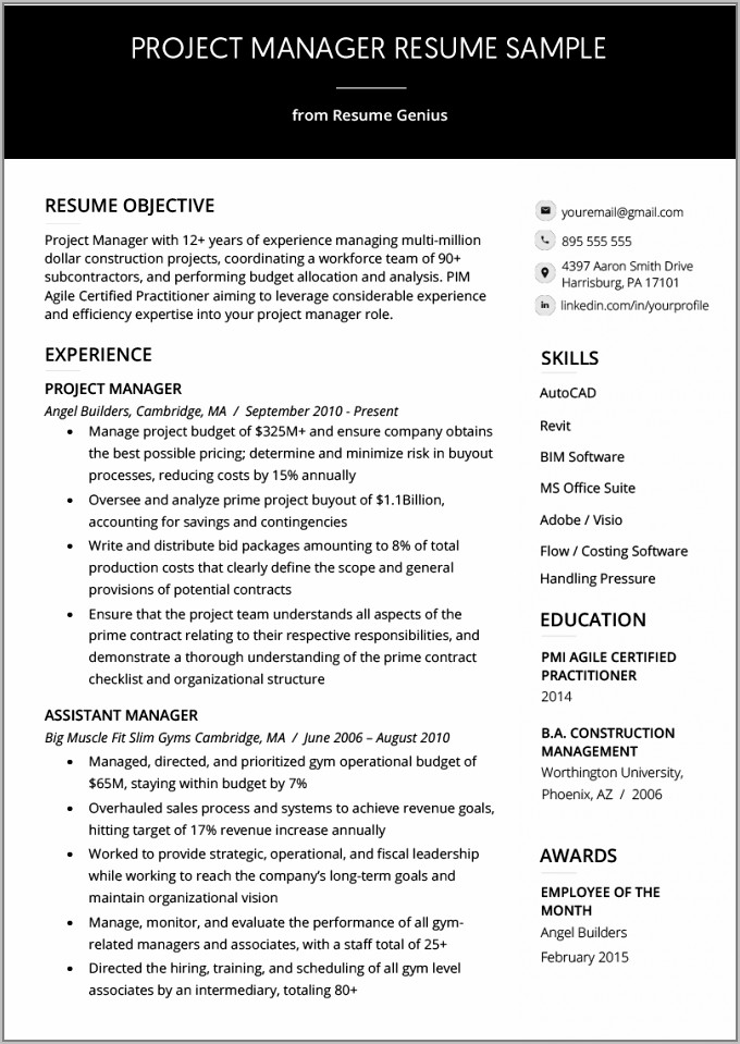 Modern Resume Template For Project Manager