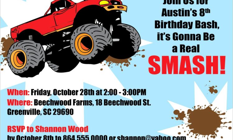 Monster Truck Invitations Printable Free