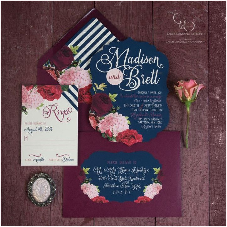 Navy And Maroon Wedding Invitations