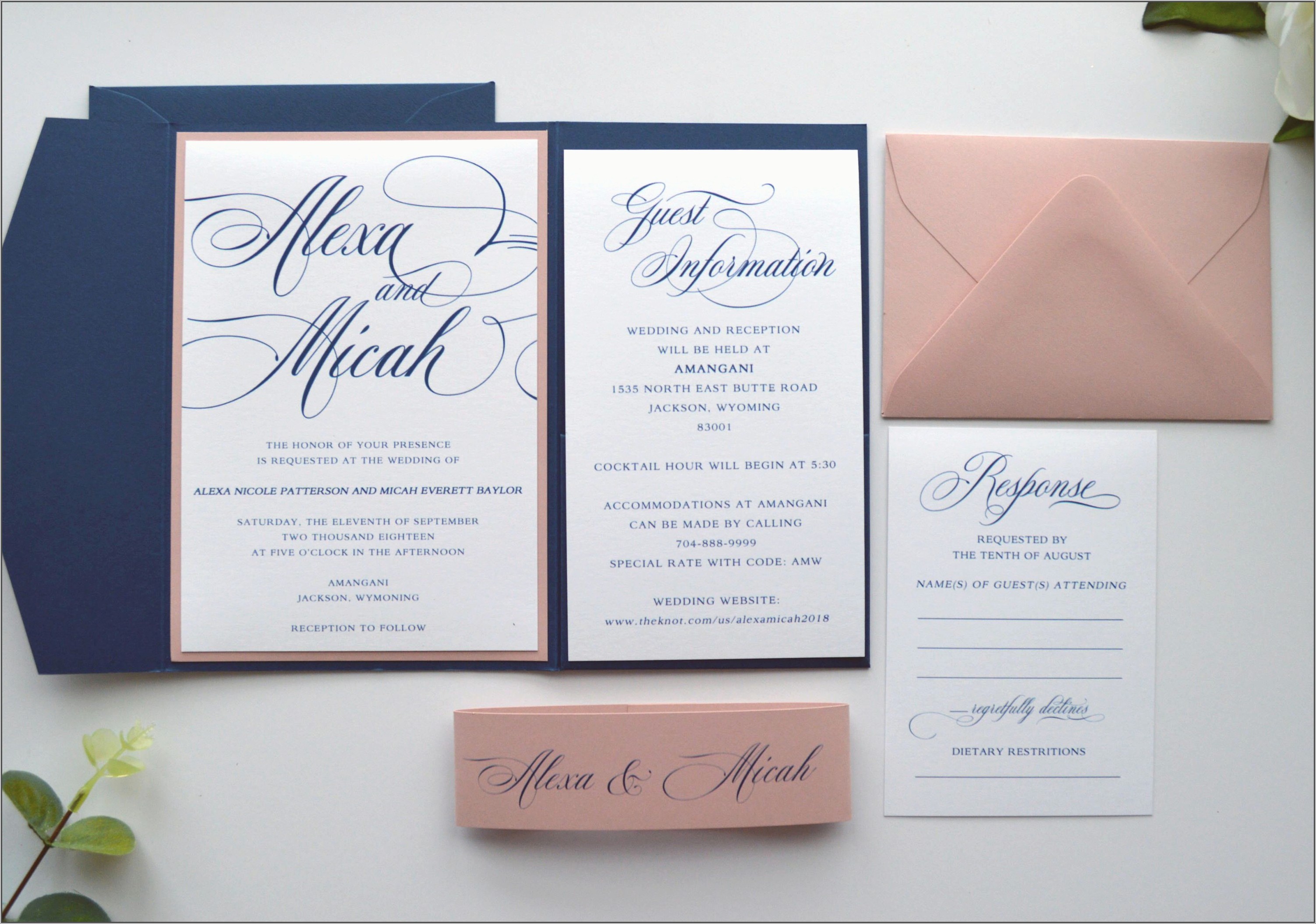 Navy And Mauve Wedding Invitations