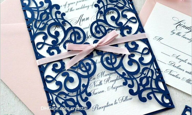 Navy And Pink Wedding Invitations