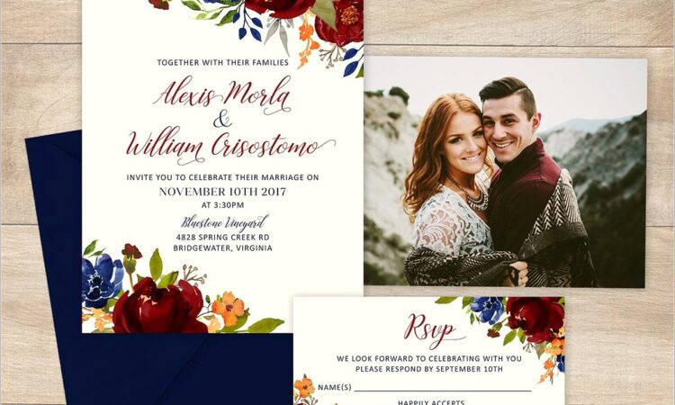 Navy And Red Wedding Invitations