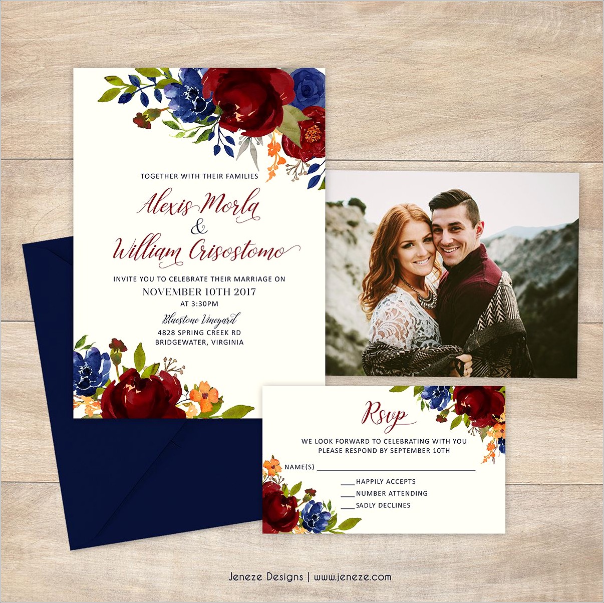 Navy And Red Wedding Invitations