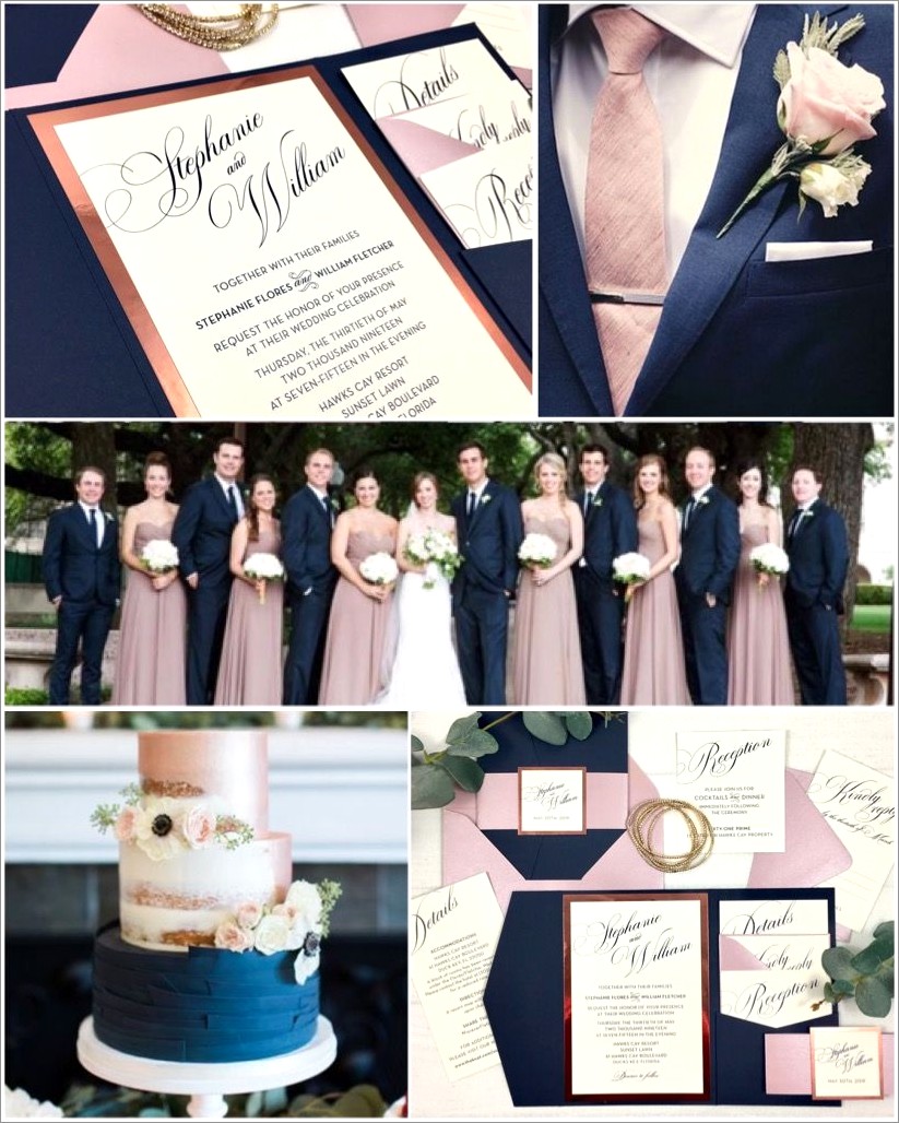 Navy And Rose Gold Invitations