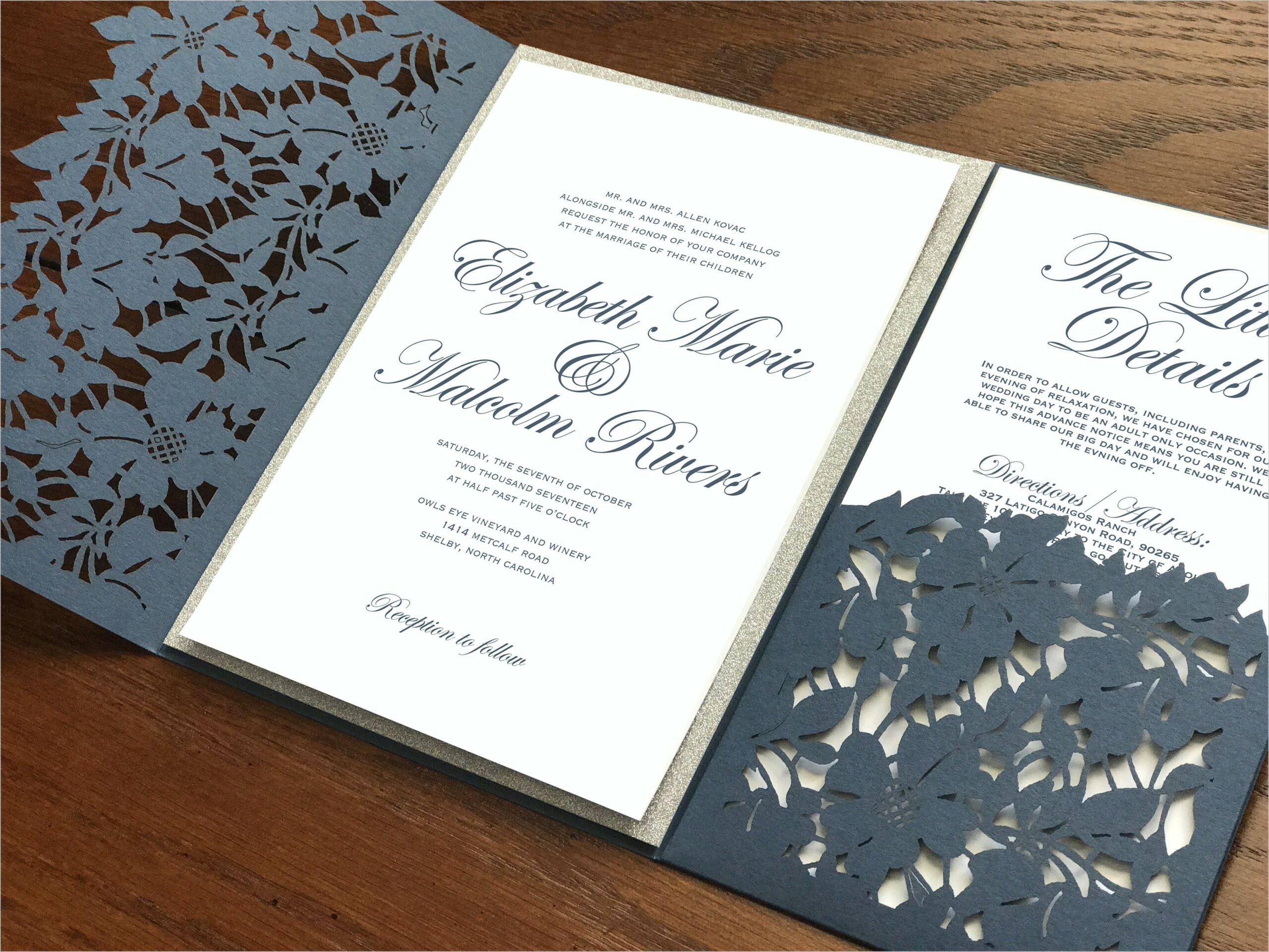 Navy And Silver Wedding Invitations