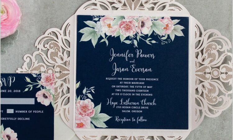 Navy Blue And Blush Pink Wedding Invitations