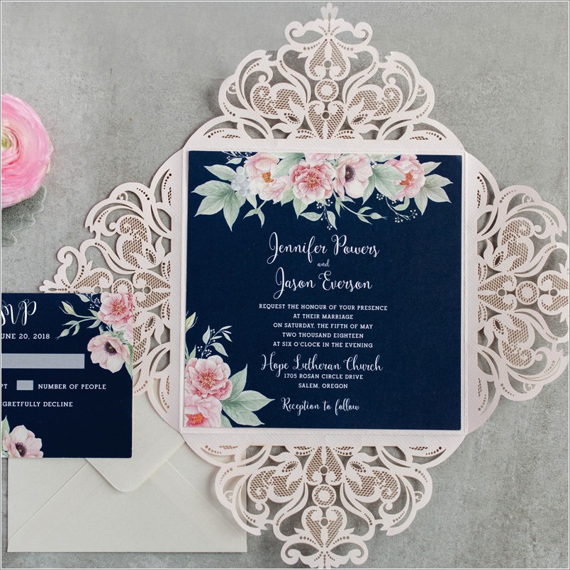 Navy Blue And Blush Pink Wedding Invitations