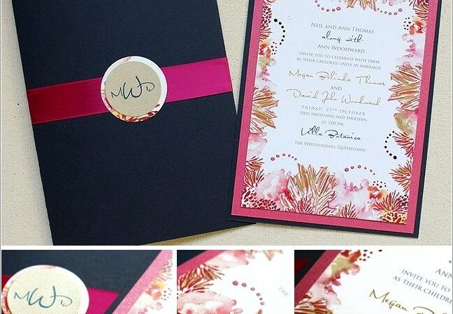 Navy Blue And Fuchsia Wedding Invitations