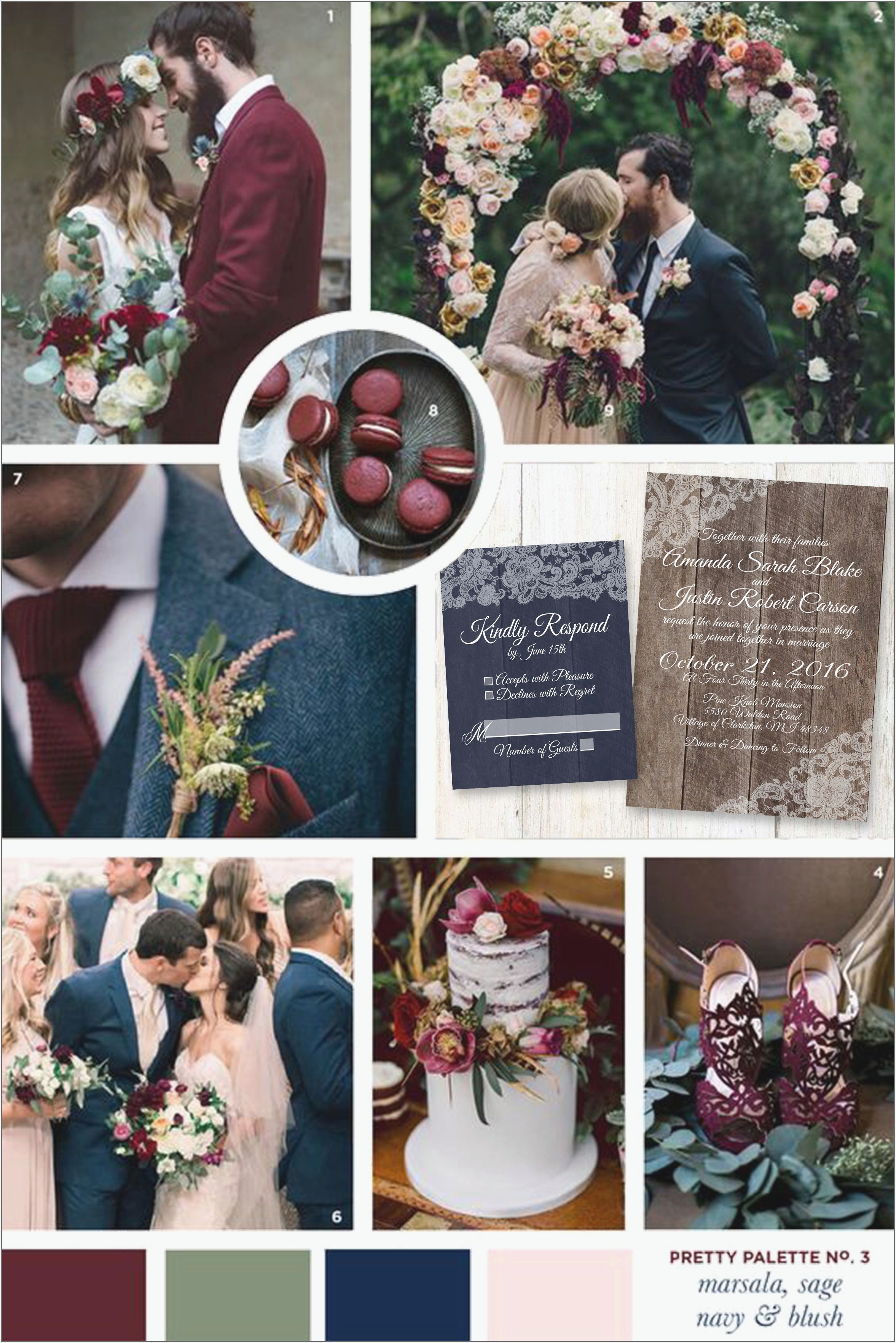 Navy Blue And Maroon Wedding Invitations