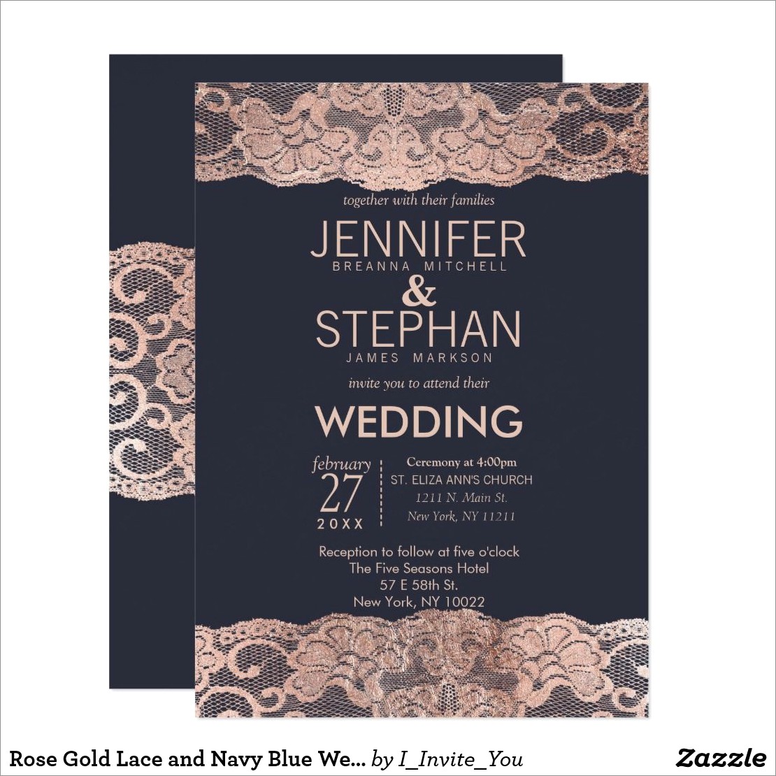 Navy Blue And Rose Gold Invitations
