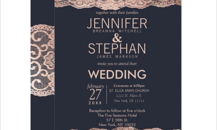 Navy Blue And Rose Gold Wedding Invitations