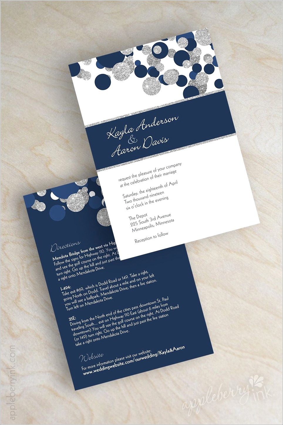Navy Blue And Silver Invitations